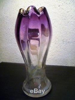 Vase verre soufflé émaillé à collerette décor d'iris ART NOUVEAU Legras Montjoye