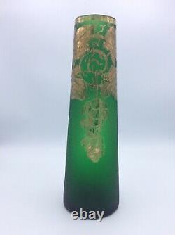 Vase verre soufflé vert nil gravé à l'acide doré Legras Montjoye Art Nouveau