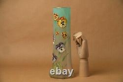 Vase verre style Legras Montjoye Moser pensées émaillées art nouveau 1900
