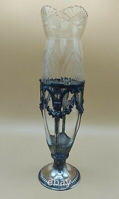 Vase verre taillé et étain plaqué argent art nouveau debut XXe