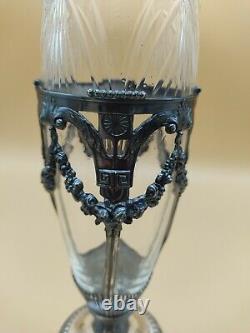 Vase verre taillé et étain plaqué argent art nouveau debut XXe