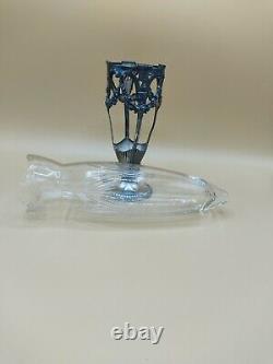 Vase verre taillé et étain plaqué argent art nouveau debut XXe