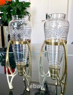 Vases Art Nouveau Jugendstil Laiton et Verre Décoration 1900 XXe siècle