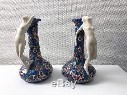 Vases Les Bleus Emaux de la Louvière Boch Art Déco Nouveau années 20 DLG Longwy