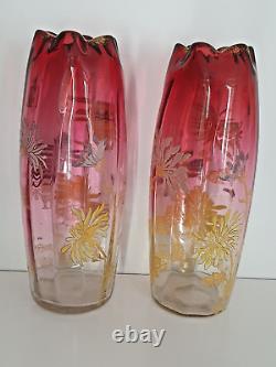 Vases émaillés LEGRAS MONTJOYE +30cm Modèle OLGA Art Nouveau Décor de Tokyos