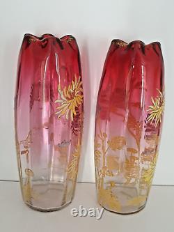 Vases émaillés LEGRAS MONTJOYE +30cm Modèle OLGA Art Nouveau Décor de Tokyos