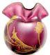 Verre violet émaillé Legras Chardons à l'Or fin, Vase bourse Art Nouveau