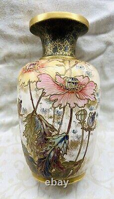 Vintage Royal Doulton Burslem Enamelled Gold Flowers Art Nouveau English Vase