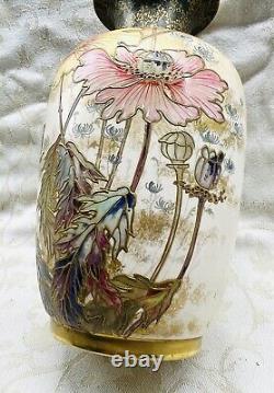 Vintage Royal Doulton Burslem Enamelled Gold Flowers Art Nouveau English Vase