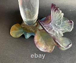 Vintage vase soliflore cristal signé Daum France art floral papillon art nouveau