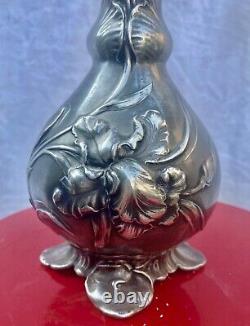 WMF VASE en métal argenté à décor de fleur ART NOUVEAU ÉPOQUE 1900