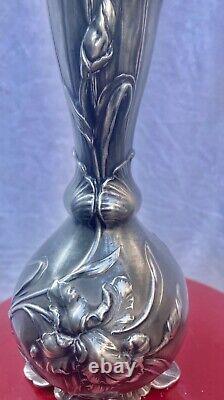 WMF VASE en métal argenté à décor de fleur ART NOUVEAU ÉPOQUE 1900