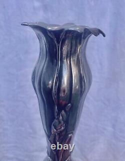 WMF VASE en métal argenté à décor de fleur ART NOUVEAU ÉPOQUE 1900