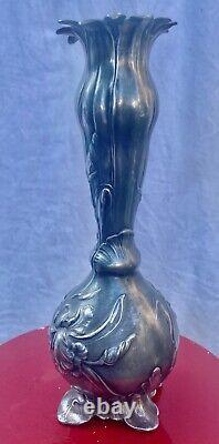 WMF VASE en métal argenté à décor de fleur ART NOUVEAU ÉPOQUE 1900