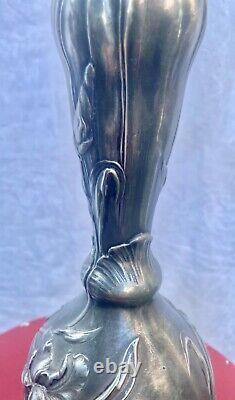 WMF VASE en métal argenté à décor de fleur ART NOUVEAU ÉPOQUE 1900