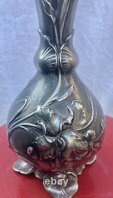 WMF VASE en métal argenté à décor de fleur ART NOUVEAU ÉPOQUE 1900
