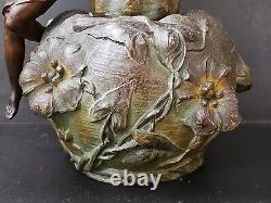XIXe Ancien Grand Vase Femme 44cm Nymphe Fleurs Régule goût Moreau Art Nouveau