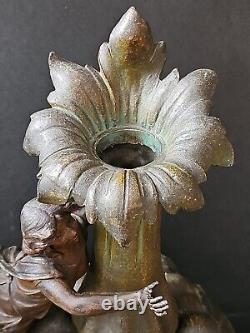 XIXe Ancien Grand Vase Femme 44cm Nymphe Fleurs Régule goût Moreau Art Nouveau