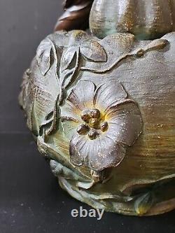 XIXe Ancien Grand Vase Femme 44cm Nymphe Fleurs Régule goût Moreau Art Nouveau