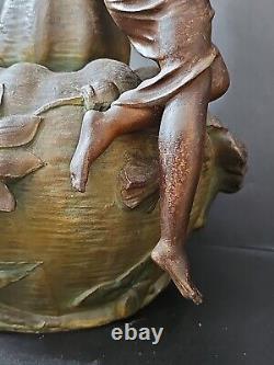 XIXe Ancien Grand Vase Femme 44cm Nymphe Fleurs Régule goût Moreau Art Nouveau