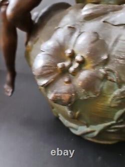 XIXe Ancien Grand Vase Femme 44cm Nymphe Fleurs Régule goût Moreau Art Nouveau