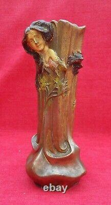 XIXe Francesco Flora (1857-) Magnifique Vase Art Nouveau décor visage féminin